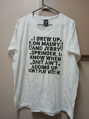 White Graphic Tee with Bold Black Text - Unbranded